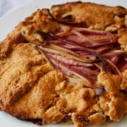 A baked gluten free rhubarb galette.