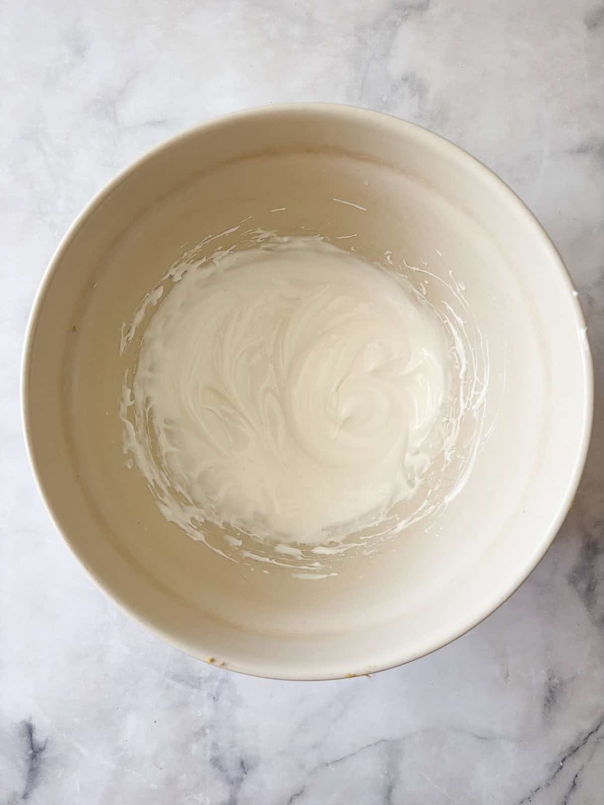 The batter for chocolate chip meringue cookies after being whipped up.