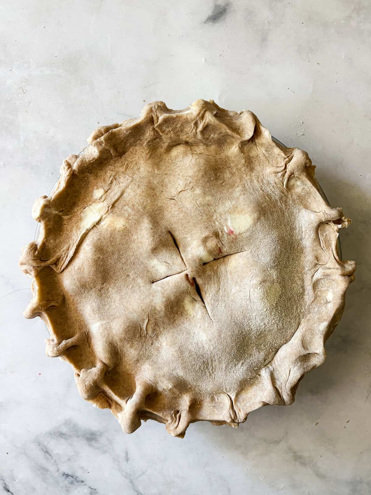 Whole grain flour adds nutrition and flavor to this flaky whole wheat pie crust. Use it in your favorite pies, galettes, and more. Whole wheat pie crust in a pie pan.
