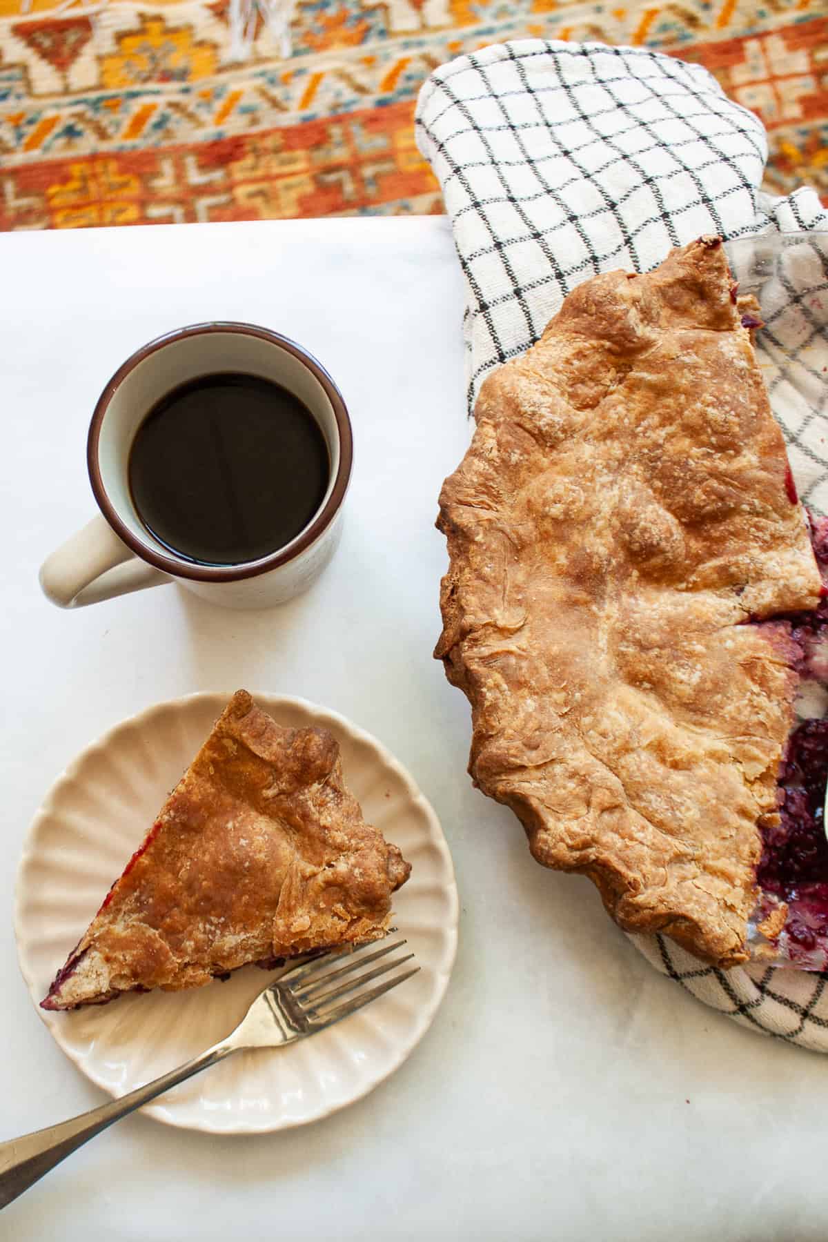 Whole grain flour adds nutrition and flavor to this flaky whole wheat pie crust. Use it in your favorite pies, galettes, and more. Pie made with whole wheat pie crust.