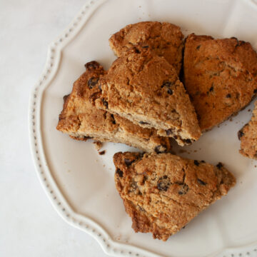 A lightly browned plate of banana scones.